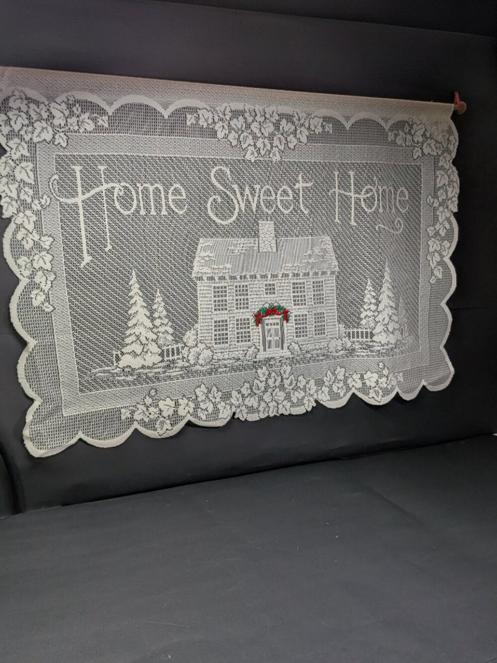 NWT Heritage Lace Home Sweet Home Wall Hanging Curtain Cream Wreath 29x19